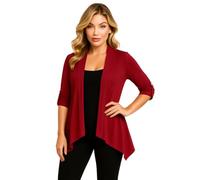 Eye Catch Plus Size Waterfall Cardigan for Women - Open Front Lightweight Layer - Soft Stretch Jersey - 3/4 Sleeve with Button Tab - Sizes 14 to 28 - Casual Smart Cover Up Wine