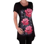 Eye Catch Plus - Tulip Long Draped Ladies Rose Motif Short Sleeve Stretch Top - Comfortable and Adjustable - Sizes 14-28