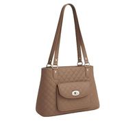Eye Catch Quilted Faux Leather Shoulder Bag for Women - Large Everyday Tote with Twist Lock Front Pocket & Zip Closure - Black, Red, Taupe, Camel, Chocolate