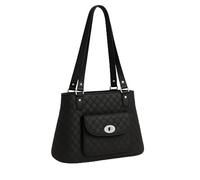 Eye Catch Quilted Faux Leather Shoulder Bag for Women - Large Everyday Tote with Twist Lock Front Pocket & Zip Closure - Black, Red, Taupe, Camel, Chocolate