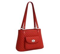 Eye Catch Quilted Faux Leather Shoulder Bag for Women - Large Everyday Tote with Twist Lock Front Pocket & Zip Closure - Black, Red, Taupe, Camel, Chocolate