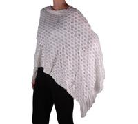 Eye Catch - Regan Womens Glitter Effect Fringe Poncho Knitted Ladies Cape One Size Cream