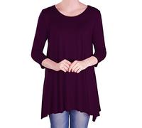 Eye Catch - Reva Womens Round Neck Flared Ladies 3/4 Sleeve Tunic T Shirts Tops Blouse Aubergine Size 14