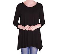Eye Catch - Reva Womens Round Neck Flared Ladies 3/4 Sleeve Tunic T Shirts Tops Blouse Black Size 14