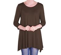 Eye Catch - Reva Womens Round Neck Flared Ladies 3/4 Sleeve Tunic T Shirts Tops Blouse Brown Size 18