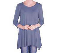 Eye Catch - Reva Womens Round Neck Flared Ladies 3/4 Sleeve Tunic T Shirts Tops Blouse Denim Blue Size 18