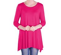 Eye Catch - Reva Womens Round Neck Flared Ladies 3/4 Sleeve Tunic T Shirts Tops Blouse Fushia Size 22-24