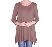 Eye Catch - Reva Womens Round Neck Flared Ladies 3/4 Sleeve Tunic T Shirts Tops Blouse Mocha Size 18