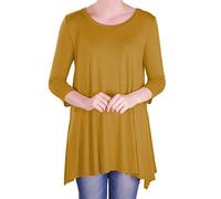 Eye Catch - Reva Womens Round Neck Flared Ladies 3/4 Sleeve Tunic T Shirts Tops Blouse Mustard Size 22-24