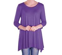 Eye Catch - Reva Womens Round Neck Flared Ladies 3/4 Sleeve Tunic T Shirts Tops Blouse Purple Size 22-24