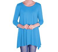 Eye Catch - Reva Womens Round Neck Flared Ladies 3/4 Sleeve Tunic T Shirts Tops Blouse Turquoise Size 16
