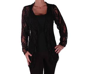 Eye Catch - Riya Womens Floral Lace Waterfall Cardigan Ladies Plus Size Open Cardi Black Size 26-28