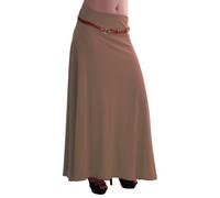 Eye Catch - Romina Womens Gypsy Long Jersey Ladies Belted Maxi Dress Flared Skirt Stone S/M