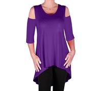 Eye Catch - Ruby Womens Shoulder Cut Long Tunic T Shirt Dip Hem Ladies Fashion Top Blouse Plus Purple Size 20