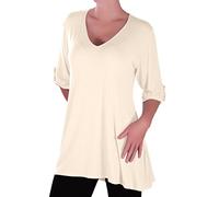 Eye Catch - Shellie Womens Casual V Neck Tunic Ladies Flared Long Top Cream Size 22-24