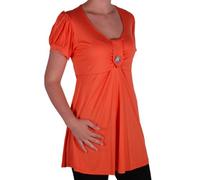 Eye Catch - Sierra Womens Short Sleeve V Neck Tunic Ladies Long Top Orange Size 26-28