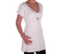 Eye Catch - Sierra Womens Short Sleeve V Neck Tunic Ladies Long Top White Size 26-28