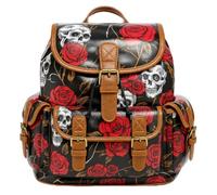Eye Catch Skull & Roses Oil Cloth Backpack Collection - Gothic Floral Printed Rucksacks with Faux Leather Trim, Zipped or Buckled Styles, Durable Waterproof Finish & Adjustable Straps