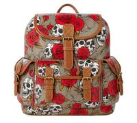 Eye Catch Skull & Roses Oil Cloth Backpack Collection - Gothic Floral Printed Rucksacks with Faux Leather Trim, Zipped or Buckled Styles, Durable Waterproof Finish & Adjustable Straps