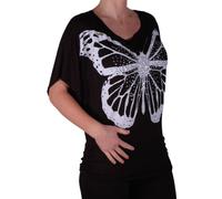 Eye Catch TM - Amoretta Ladies Boat Neck Batwing Graphic Butterfly Top One Size Black