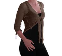 Eye Catch TM - Foxy Womens Designer Mesh Knit Bolero Tie Front Stretchy Shrug One Size Brown