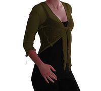 Eye Catch TM - Foxy Womens Designer Mesh Knit Bolero Tie Front Stretchy Shrug One Size Khaki