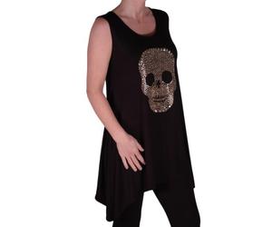 Eye Catch TM - Lucy Womens Longline Gold Skull Plus Size Ladies Vest Top Black Size 14