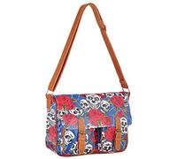 Eye Catch TM - Womens Oil Cloth Satchel Skull Roses Messenger Shoulder Bag Blue