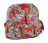 Eye Catch TM - Womens Oil Cloth Skull Roses Backpack Rucksack Girls School Bag Grey