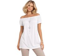 Eye Catch Women’s Bardot Off Shoulder Boho Tunic Top - Longline Relaxed A-Line Fit, One Size UK 10-14 White