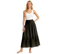 Eye Catch Women’s Boho Maxi Skirt Crinkle Cotton Embroidered Tiered Skirt with Drawstring Waist Unlined Ankle-Length Summer Holiday Style Black