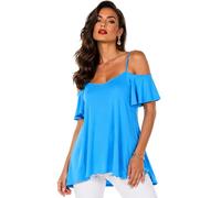 Eye Catch Women’s Cold Shoulder Swing Top UK 8-24 Plus Size | Floaty Frill Sleeve Tunic Blouse | Summer Holiday Evening Top Turquoise