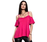 Eye Catch Women’s Cold Shoulder Swing Top UK 8-24 Plus Size | Floaty Frill Sleeve Tunic Blouse | Summer Holiday Evening Top Fushia