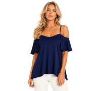 Eye Catch Women’s Cold Shoulder Swing Top UK 8-24 Plus Size | Floaty Frill Sleeve Tunic Blouse | Summer Holiday Evening Top Navy