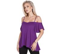 Eye Catch Women’s Cold Shoulder Swing Top UK 8-24 Plus Size | Floaty Frill Sleeve Tunic Blouse | Summer Holiday Evening Top Purple