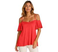 Eye Catch Women’s Cold Shoulder Swing Top UK 8-24 Plus Size | Floaty Frill Sleeve Tunic Blouse | Summer Holiday Evening Top Neon Orange