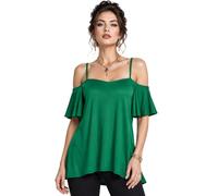 Eye Catch Women’s Cold Shoulder Swing Top UK 8-24 Plus Size | Floaty Frill Sleeve Tunic Blouse | Summer Holiday Evening Top Jade Green
