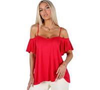 Eye Catch Women’s Cold Shoulder Swing Top UK 8-24 Plus Size | Floaty Frill Sleeve Tunic Blouse | Summer Holiday Evening Top Red