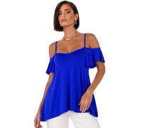 Eye Catch Women’s Cold Shoulder Swing Top UK 8-24 Plus Size | Floaty Frill Sleeve Tunic Blouse | Summer Holiday Evening Top Royal Blue