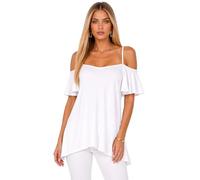 Eye Catch Women’s Cold Shoulder Swing Top UK 8-24 Plus Size | Floaty Frill Sleeve Tunic Blouse | Summer Holiday Evening Top White