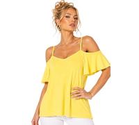 Eye Catch Women’s Cold Shoulder Swing Top UK 8-24 Plus Size | Floaty Frill Sleeve Tunic Blouse | Summer Holiday Evening Top Yellow