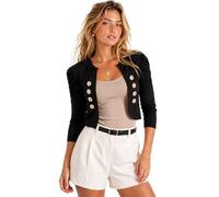 Eye Catch Women’s Cropped Military Jacket - Gold Button Bolero Blazer, Puff Shoulder Fitted Stretch Jersey Short Jacket, Smart Tailored Evening Shrug
