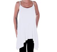 Eye Catch Women’s Flowy Longline Camisole Top - No-Cling A-Line Swing Vest, Asymmetric Hem, Soft Stretch Summer Cami, Loose Fit Flattering Tunic Top, Plus Size 12-30 White