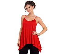 Eye Catch Women’s Flowy Longline Camisole Top - No-Cling A-Line Swing Vest, Asymmetric Hem, Soft Stretch Summer Cami, Loose Fit Flattering Tunic Top, Plus Size 12-30 Red