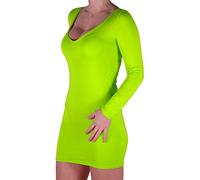 Eye Catch Women’s Long Sleeve Bodycon Mini Dress - V Neck Stretch Fitted Party Evening Going Out Dress Lime Green