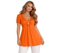 Eye Catch Women’s Longline Tie Back Tunic Top - Soft Stretch Viscose Plus Size 14-28 - Short Sleeve V Neck Loose Fit Blouse with Diamond Button Detail Orange