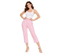 Eye Catch Women’s Plus Size Bengaline Stretch Capri Trousers with Pockets - Pull On Elasticated Waist, 4 Way Stretch, Smart-Casual Relaxed Fit - UK 12-20 Pink