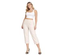 Eye Catch Women’s Plus Size Bengaline Stretch Capri Trousers with Pockets - Pull On Elasticated Waist, 4 Way Stretch, Smart-Casual Relaxed Fit - UK 12-20 Beige