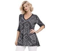 Eye Catch Women’s Plus Size Printed Tunic Top V Neck & Scoop Neck, Soft Stretch Jersey, 3/4 Sleeve with Button Detail, Flattering A-Line Fit, Floral & Geometric Designs, Sizes 14-28