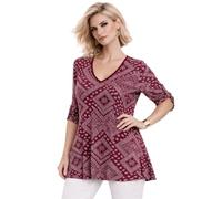 Eye Catch Women’s Plus Size Printed Tunic Top V Neck & Scoop Neck, Soft Stretch Jersey, 3/4 Sleeve with Button Detail, Flattering A-Line Fit, Floral & Geometric Designs, Sizes 14-28